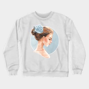 Romantic girl with blue rose Crewneck Sweatshirt